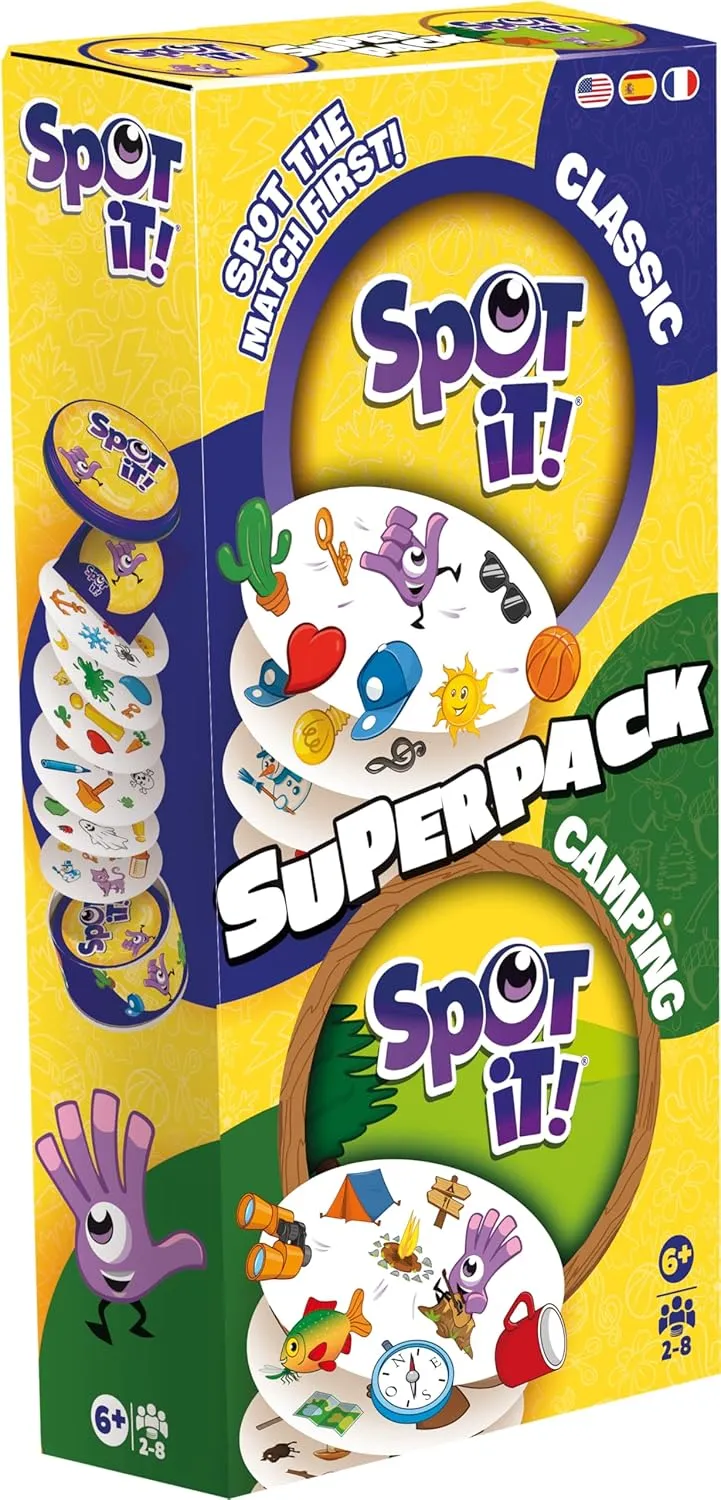 Zygomatic Spot It! Super Pack (2024 Refresh) Eco Big Box - Includes Classic and Camping Editions, Family Card Game Bundle for Quick Reflexes! Ages 6 , 2-8 Players, 10 Minute Playtime, Made